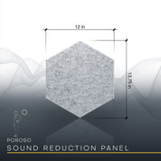 HEXBO hexagonal acoustic isolation panels with dimensions measuring 12" x 13.75". Manufactured as acoustic sound panels that have soundproof properties and features.