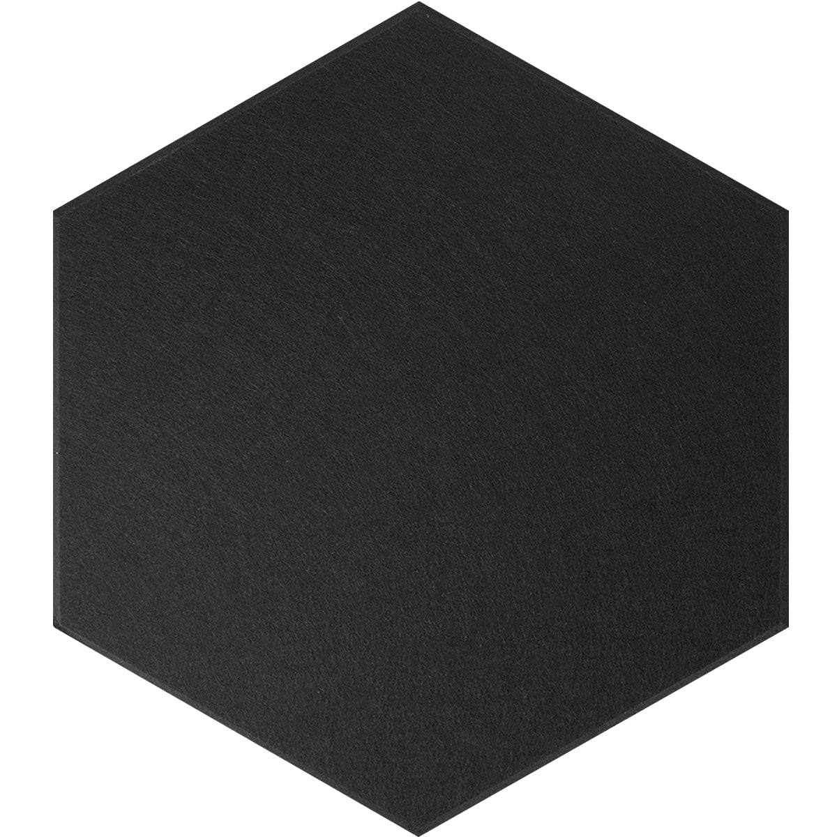 A black HEXBO hexagonal acoustic panel showcased against a white backdrop. Designed for deflect echos and sound vibrations.