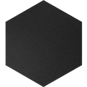 A black HEXBO hexagonal acoustic panel showcased against a white backdrop. Designed for deflect echos and sound vibrations.